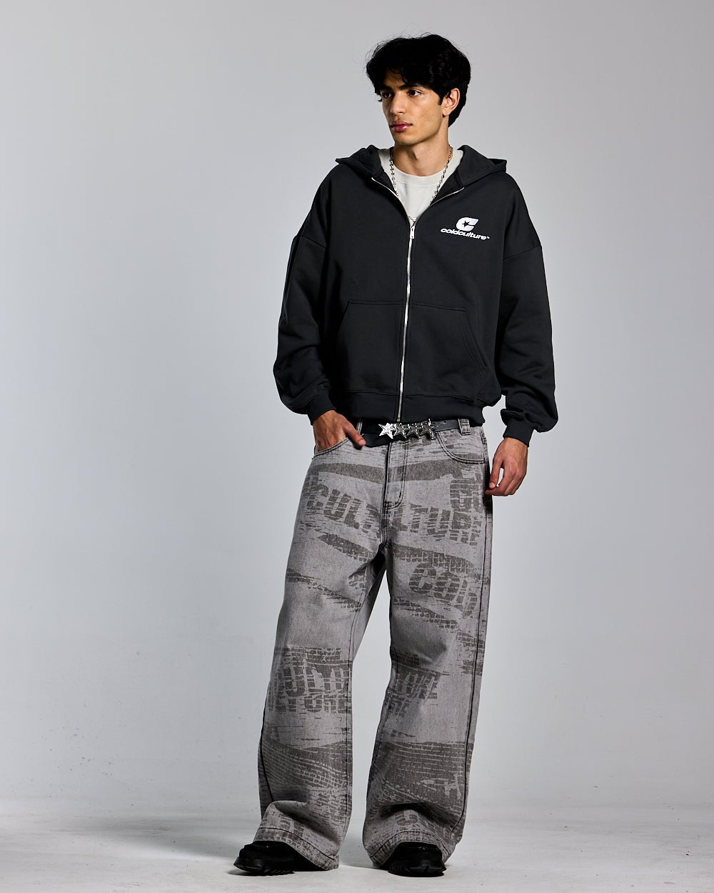 CURVED ZIP HOODIE INDIA INK