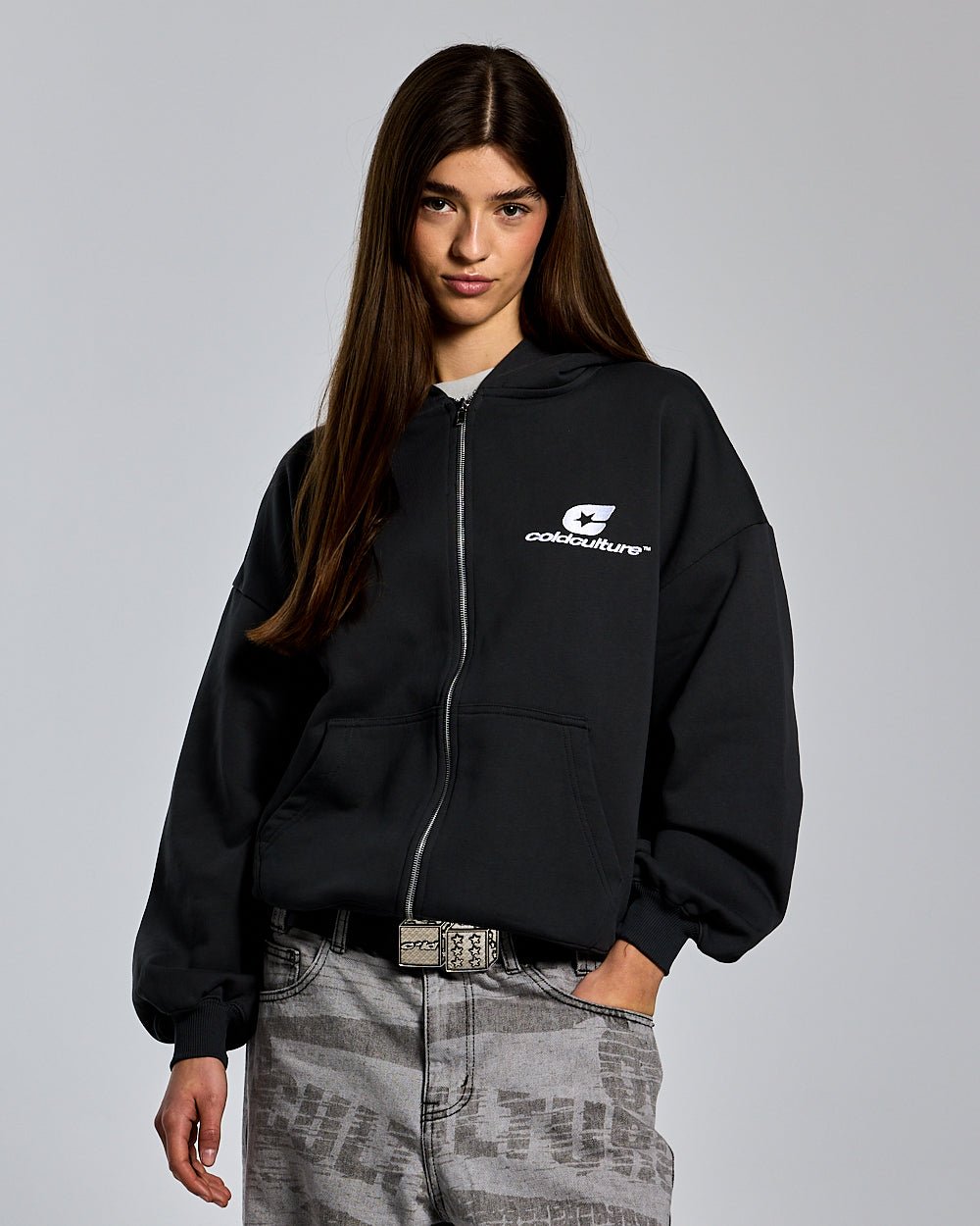 CURVED ZIP HOODIE INDIA INK