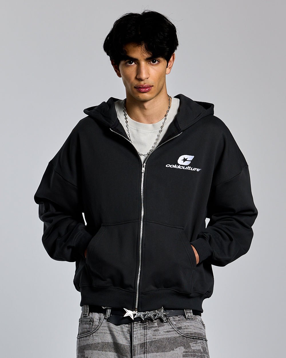 CURVED ZIP HOODIE INDIA INK