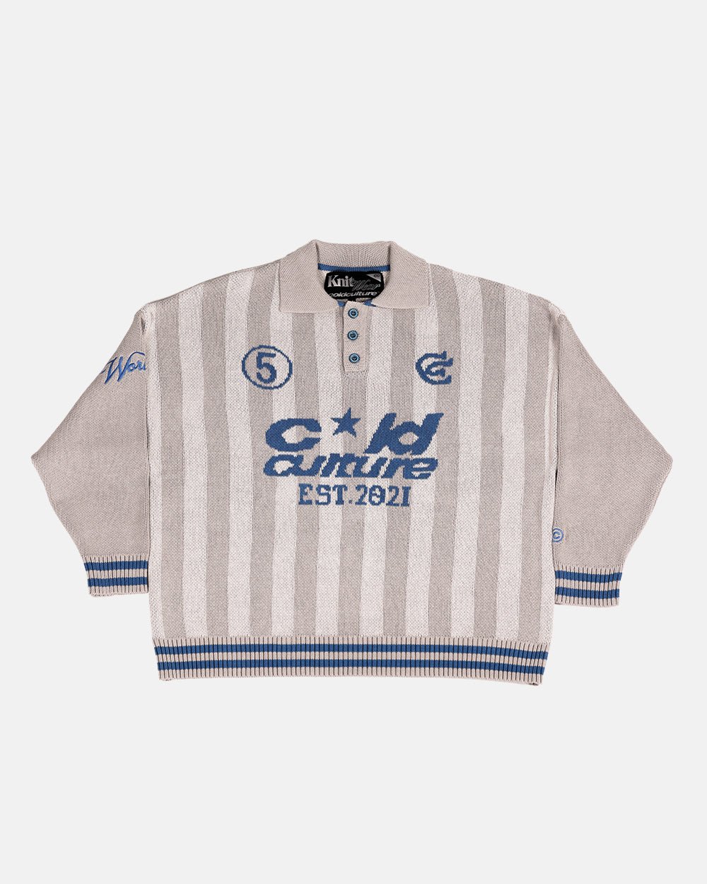 STRUCTURE COLLAR KNIT SWEATSHIRT BEIGE/BLUE
