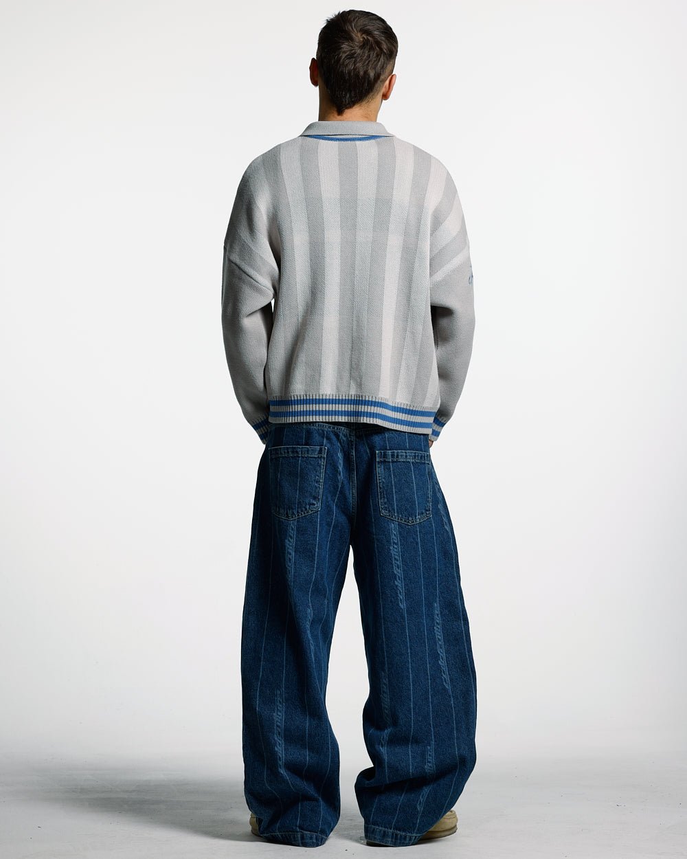 STRUCTURE COLLAR KNIT SWEATSHIRT BEIGE/BLUE