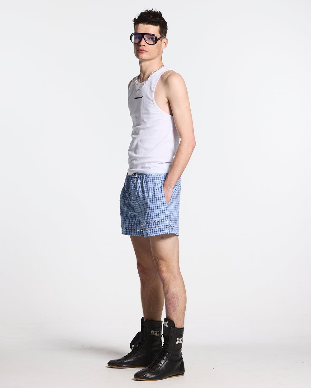 EYELETS STRIPED LONG BOXER