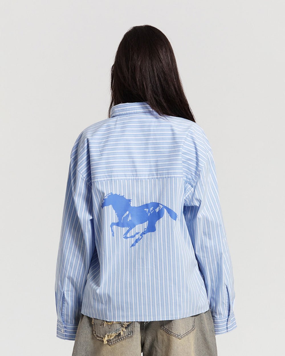 RUNNING HORSE SHIRT BLUE STRIPES