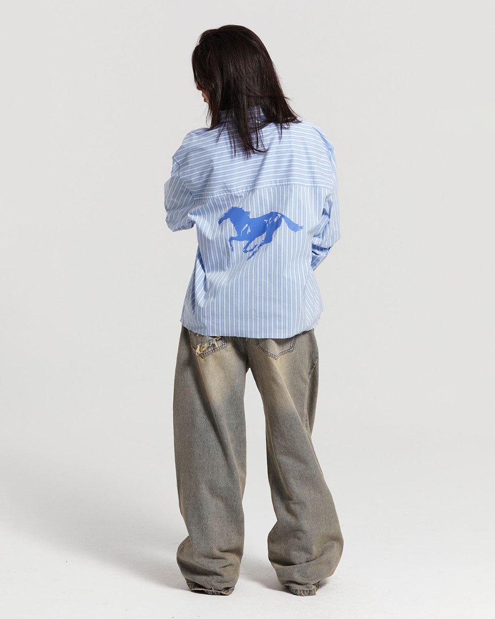 RUNNING HORSE SHIRT BLUE STRIPES
