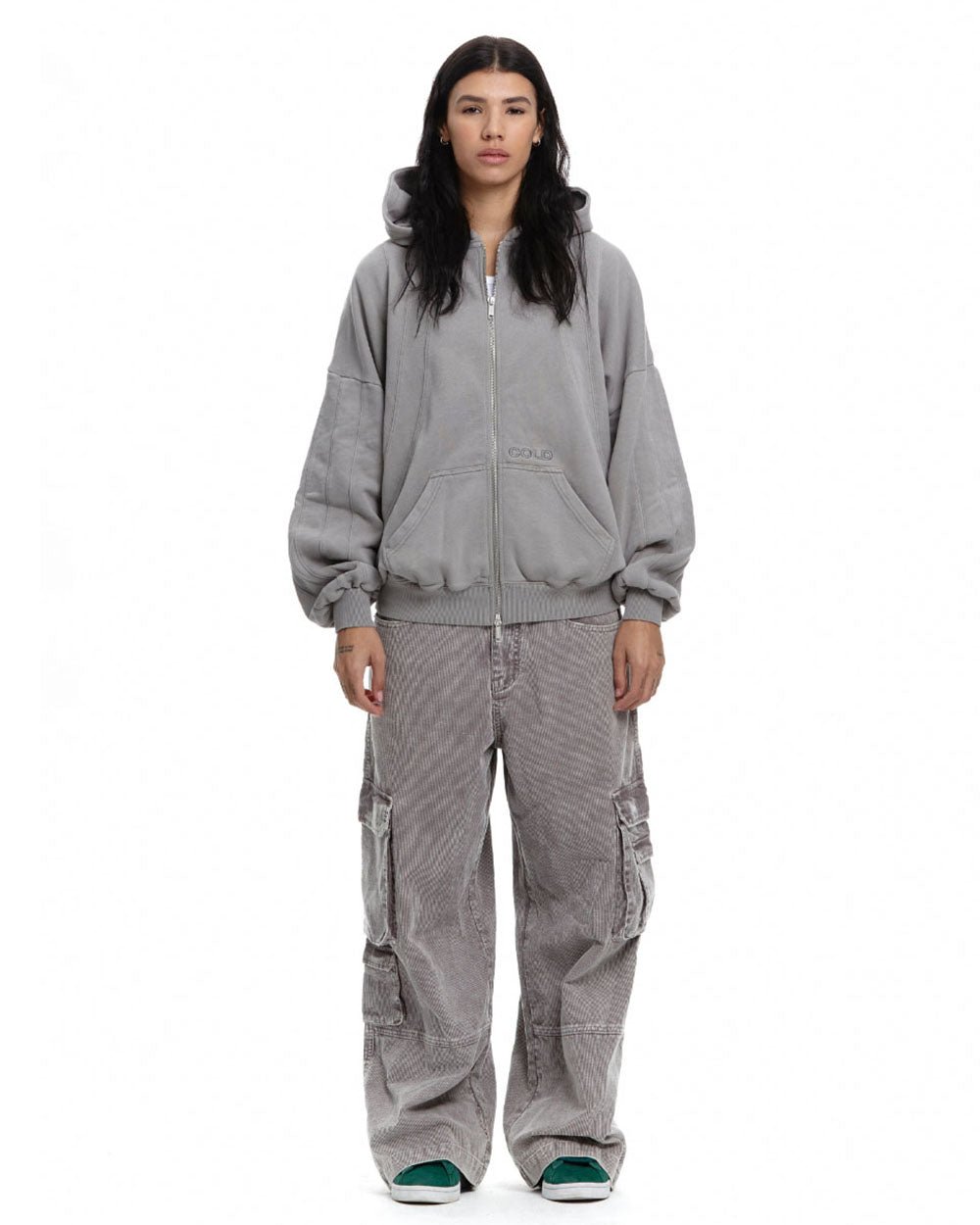 PITLANE ZIP HOODIE WASHED GREY