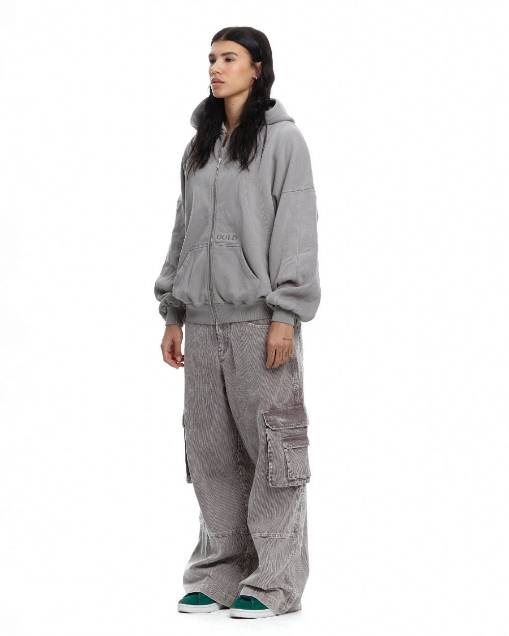 PITLANE ZIP HOODIE WASHED GREY