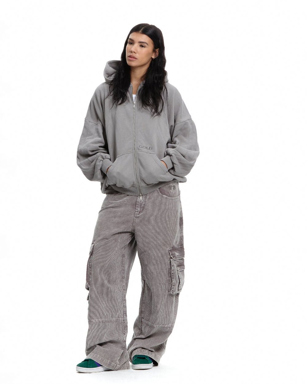 PITLANE ZIP HOODIE WASHED GREY