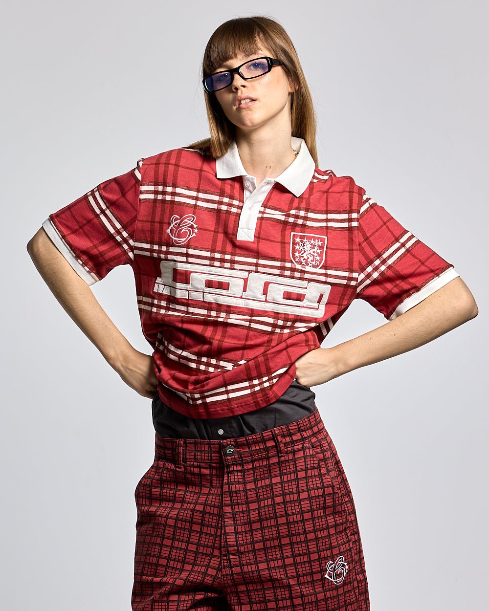 CRIMSON PLAID POLO TEE