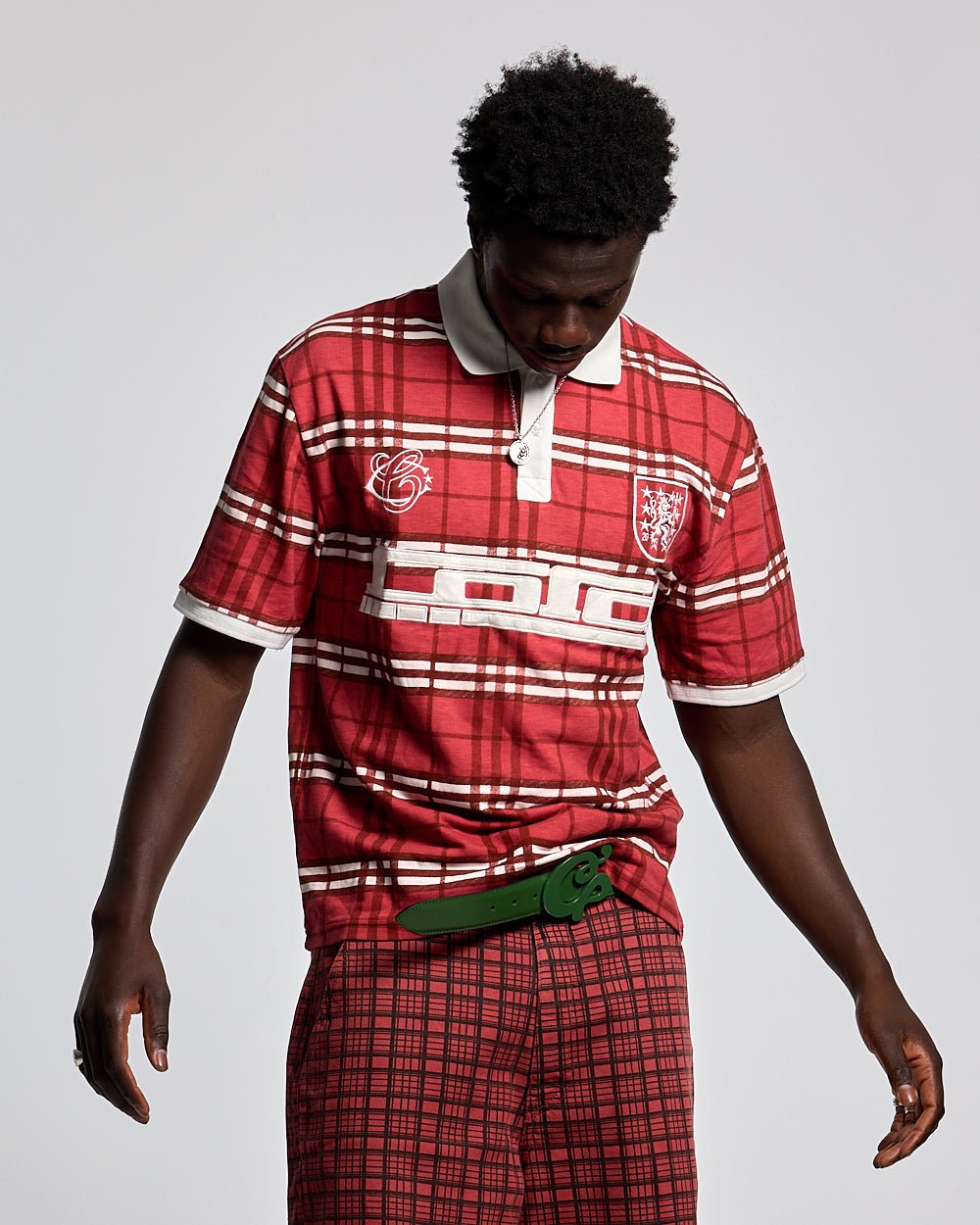 CRIMSON PLAID POLO TEE