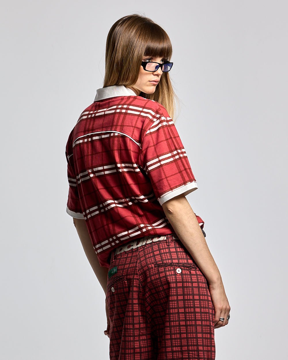 CRIMSON PLAID POLO TEE