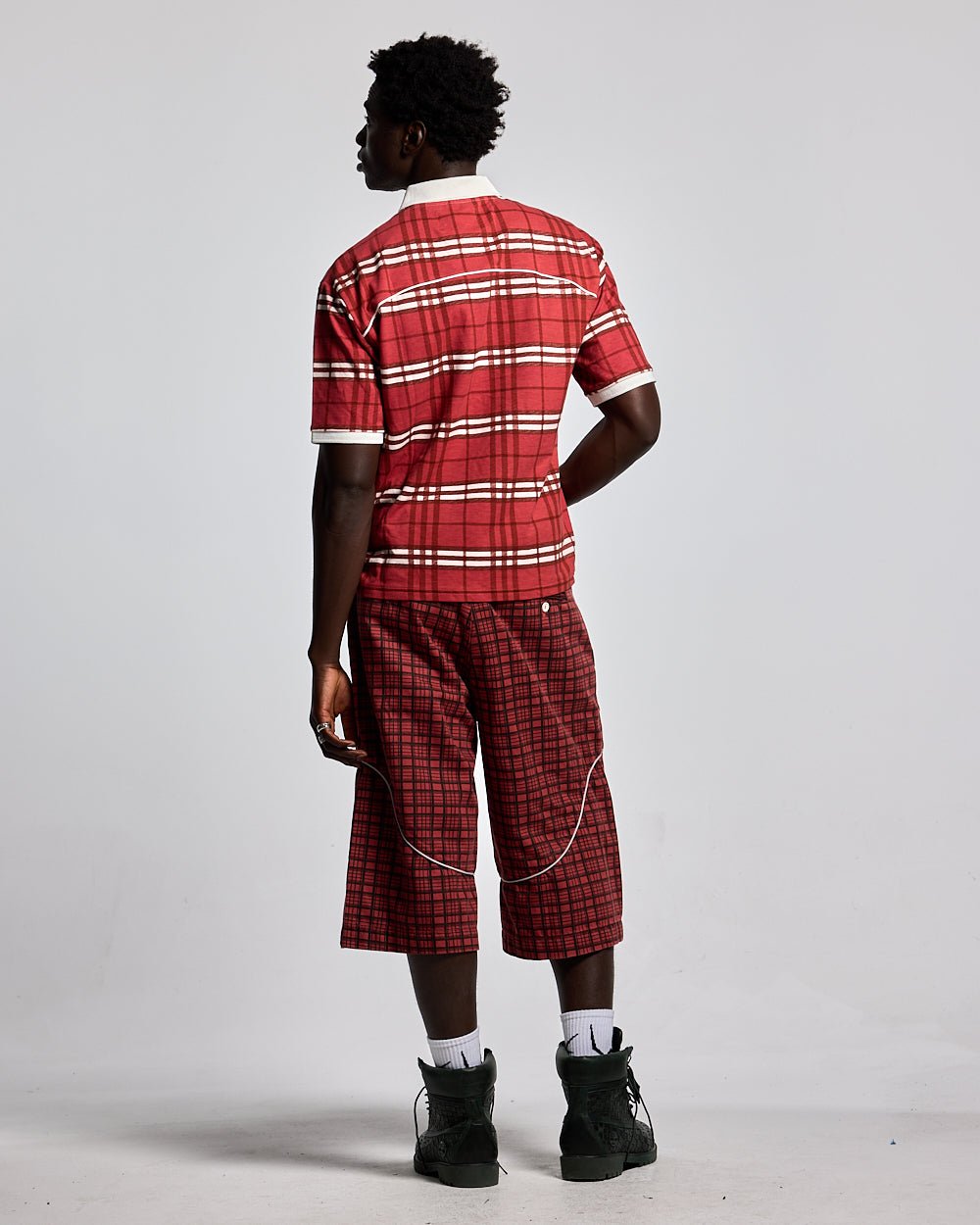 CRIMSON PLAID POLO TEE