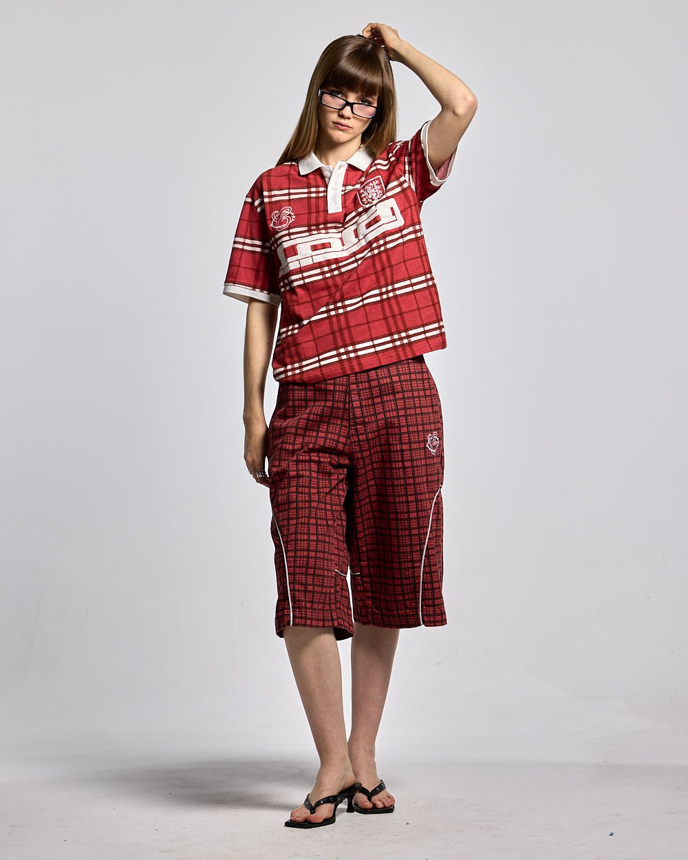CRIMSON PLAID POLO TEE