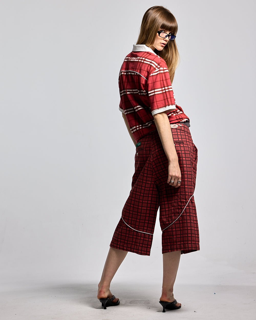 CRIMSON PLAID POLO TEE