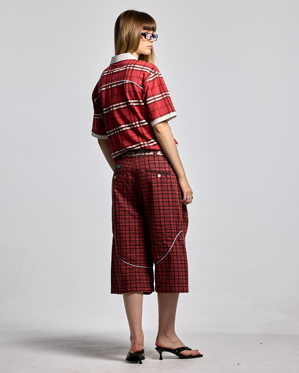 CRIMSON PLAID POLO TEE