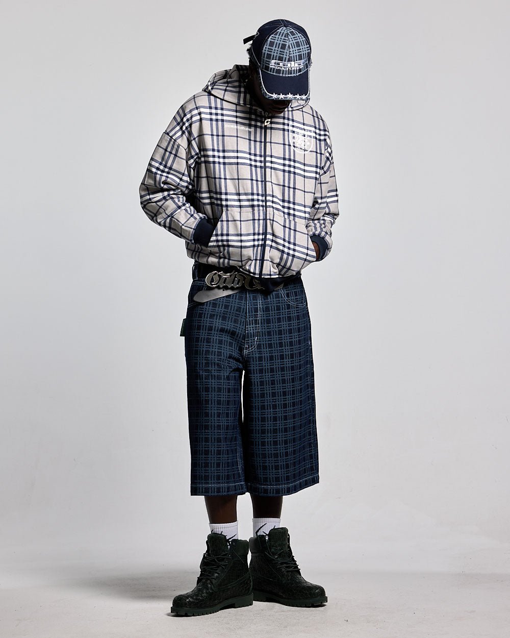 GRID ZIP HOODIE TARTAN DARK BLUE/GREY